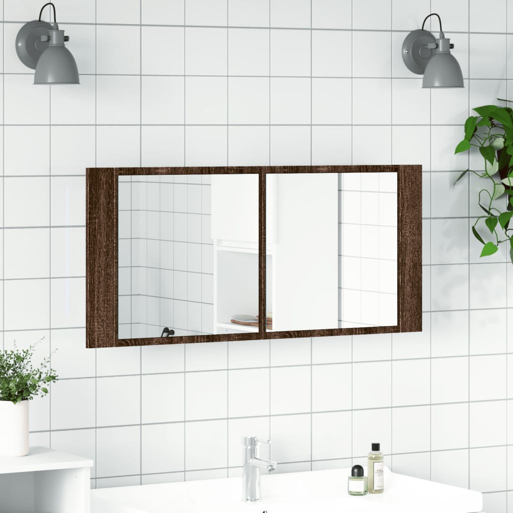 vidaXL Armario de baño con espejo y luz LED marrón roble 100x12x45 cm