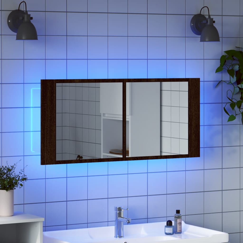 vidaXL Armario de baño con espejo y luz LED marrón roble 100x12x45 cm