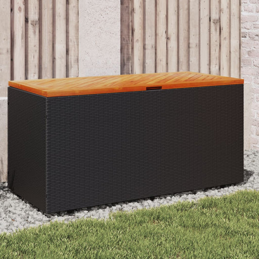 vidaXL Caja de almacenaje jardín madera acacia ratán negro 110x50x54cm