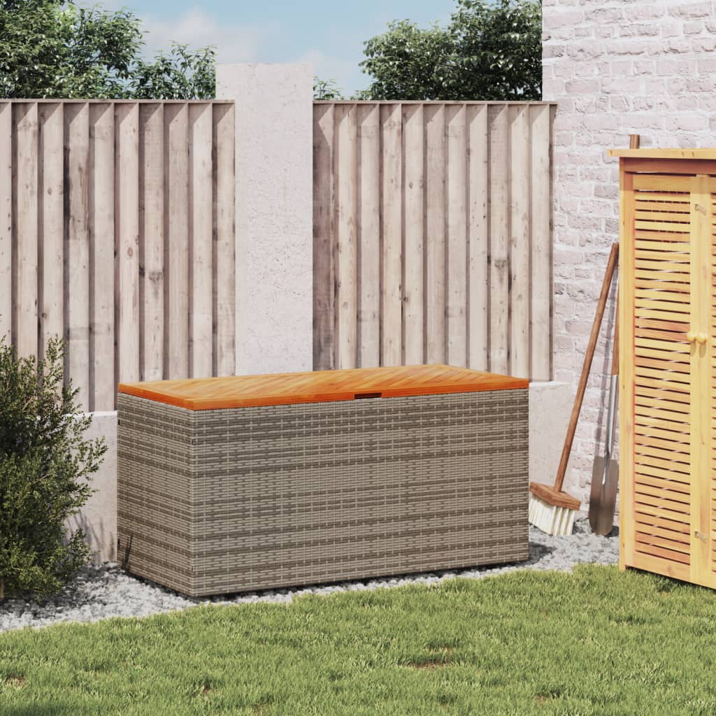 vidaXL Caja de almacenaje jardín madera acacia ratán gris 110x50x54 cm