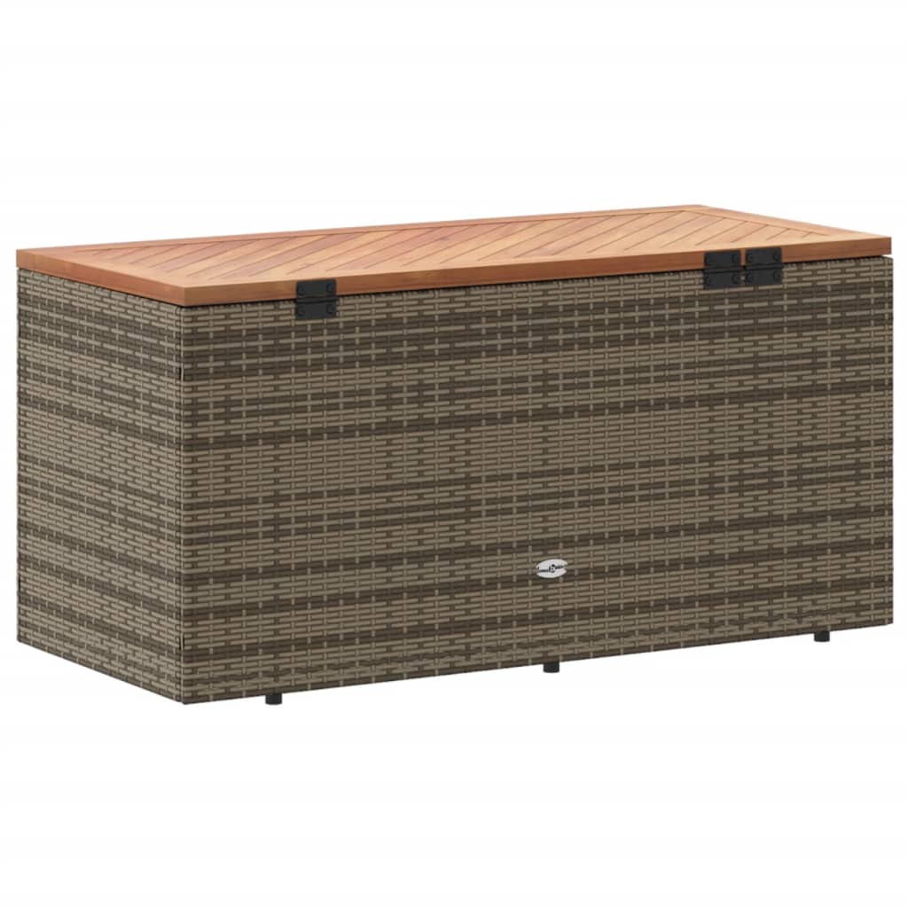 vidaXL Caja de almacenaje jardín madera acacia ratán gris 110x50x54 cm