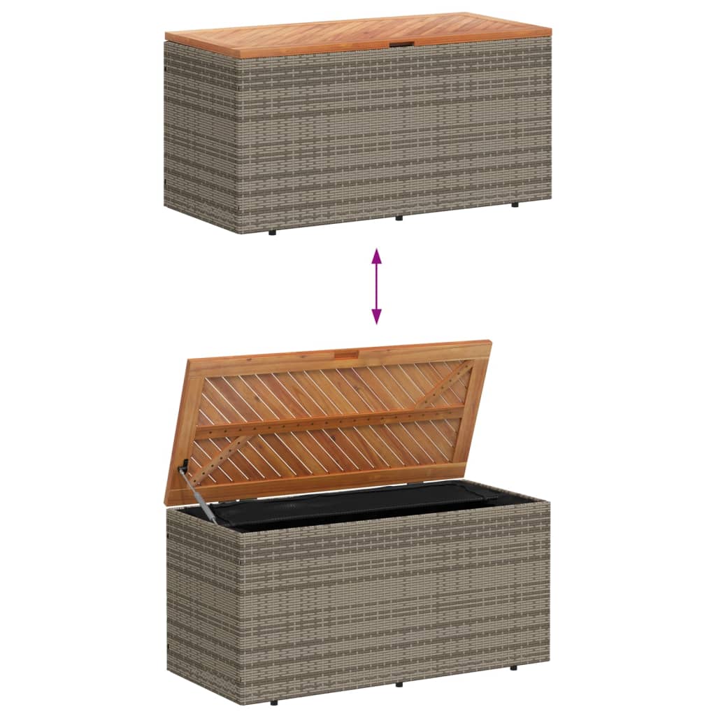 vidaXL Caja de almacenaje jardín madera acacia ratán gris 110x50x54 cm