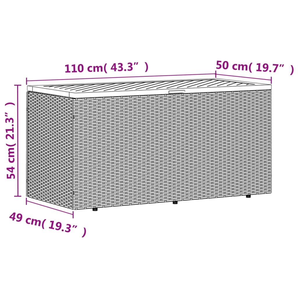 vidaXL Caja de almacenaje jardín madera acacia ratán gris 110x50x54 cm