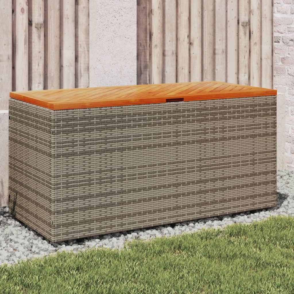 vidaXL Caja de almacenaje jardín madera acacia ratán gris 110x50x54 cm