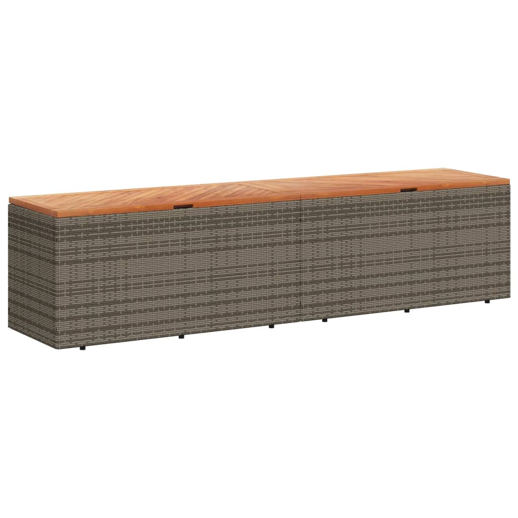 vidaXL Caja de almacenaje jardín madera acacia ratán gris 220x50x54cm