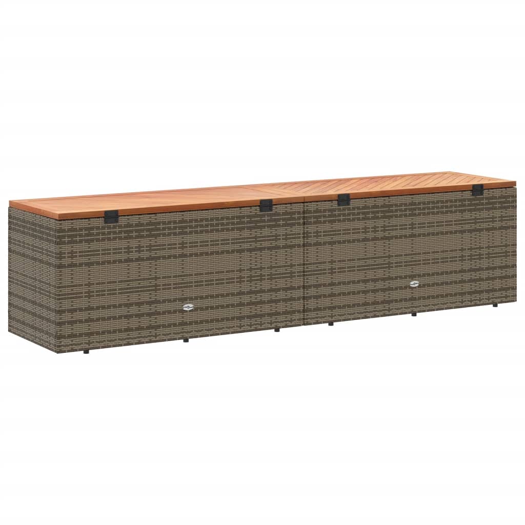 vidaXL Caja de almacenaje jardín madera acacia ratán gris 220x50x54cm