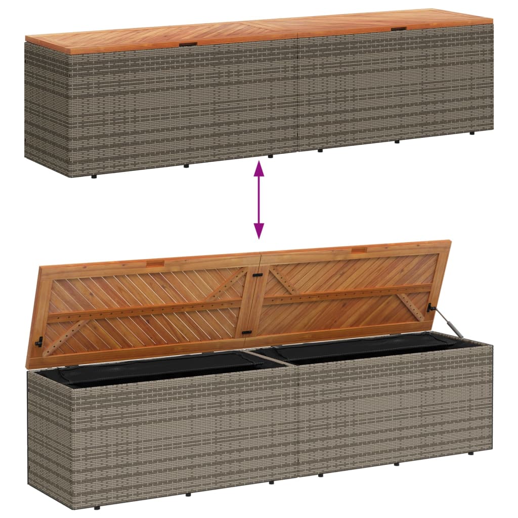 vidaXL Caja de almacenaje jardín madera acacia ratán gris 220x50x54cm