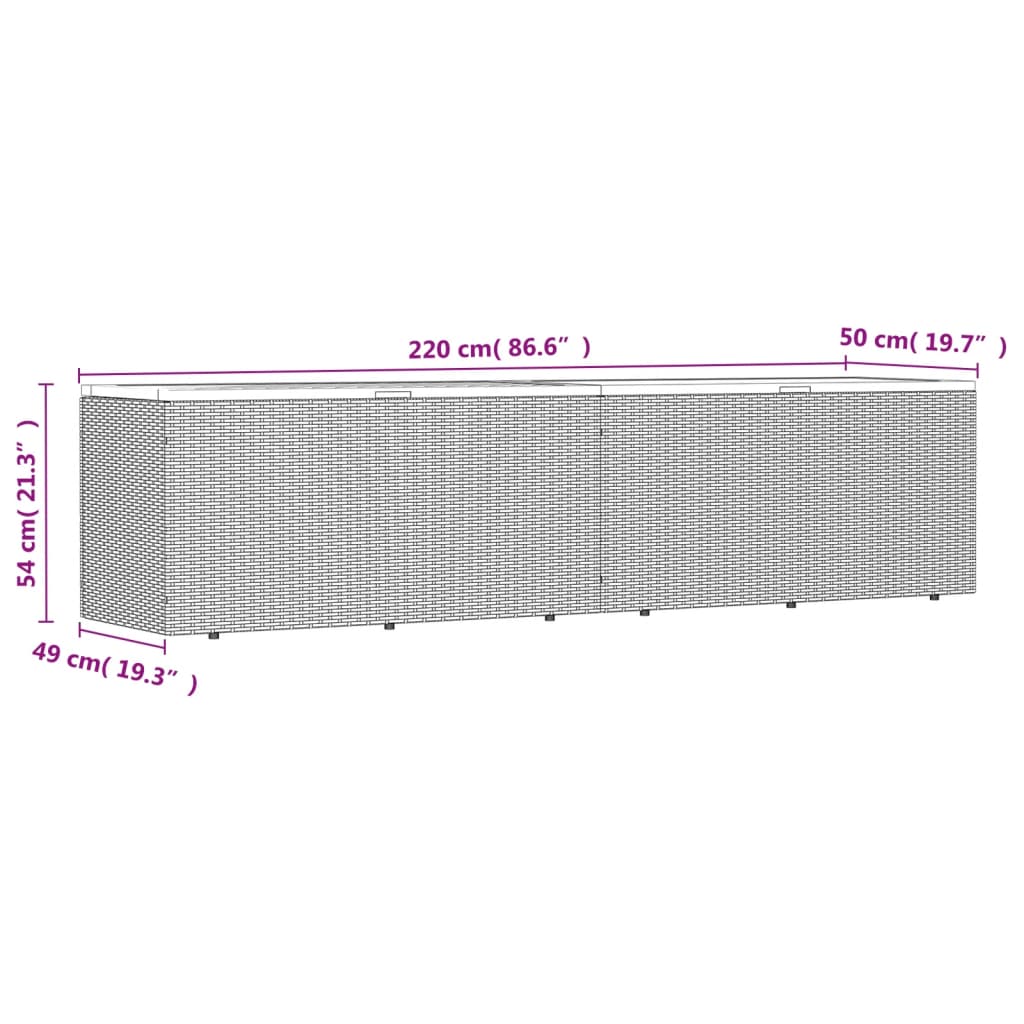 vidaXL Caja de almacenaje jardín madera acacia ratán gris 220x50x54cm