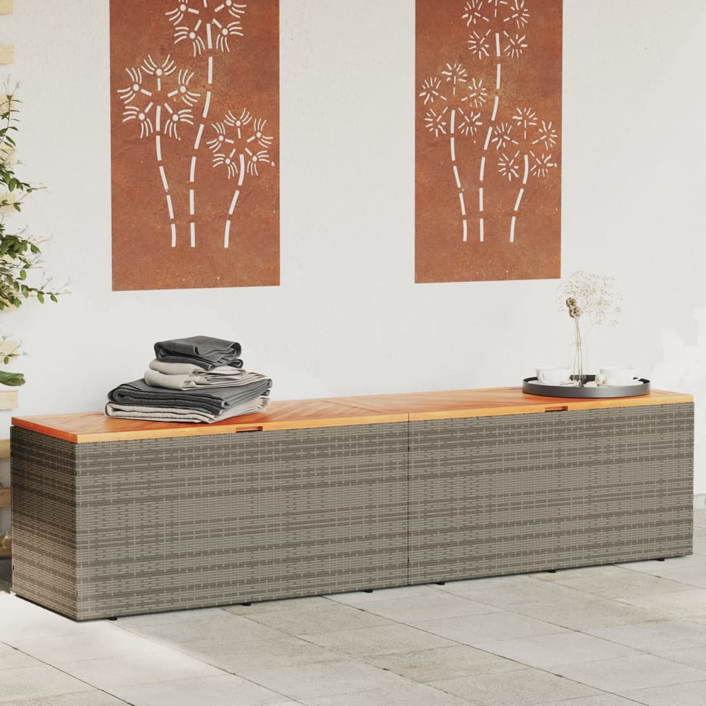 vidaXL Caja de almacenaje jardín madera acacia ratán gris 220x50x54cm