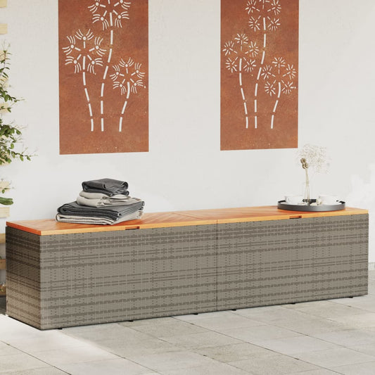 vidaXL Caja de almacenaje jardín madera acacia ratán gris 220x50x54cm