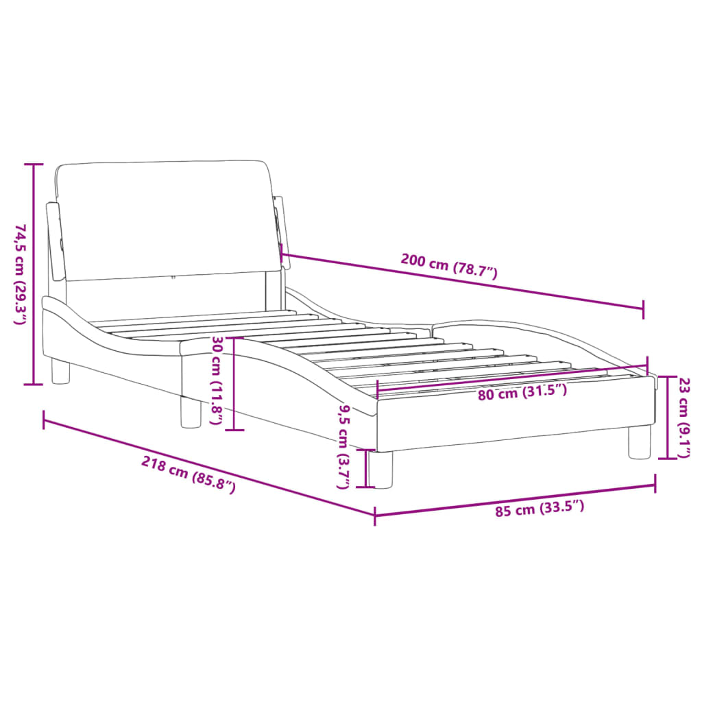 vidaXL Estructura de cama sin colchón terciopelo gris claro 80x200 cm