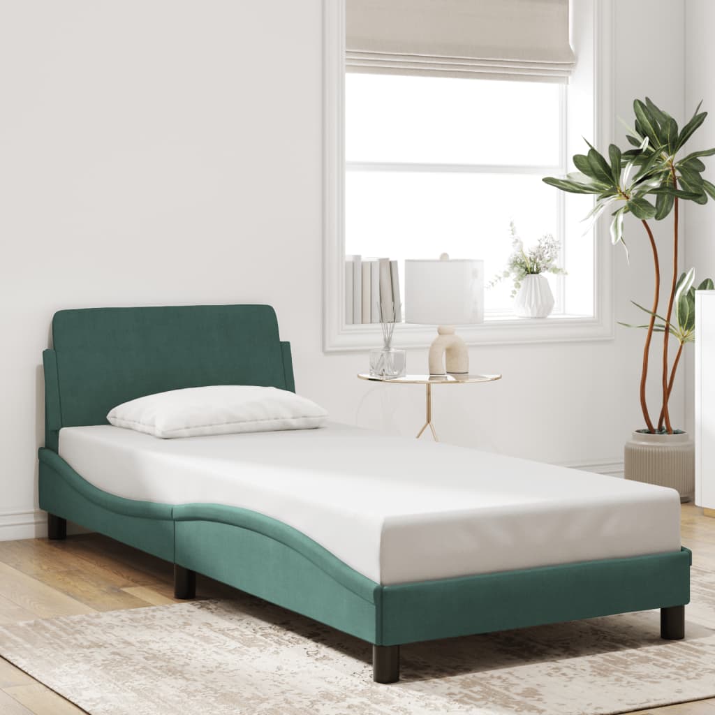 vidaXL Estructura de cama sin colchón terciopelo verde oscuro 90x190cm