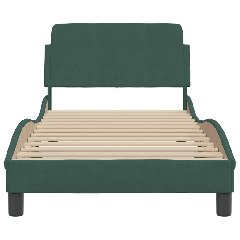 vidaXL Estructura de cama sin colchón terciopelo verde oscuro 90x190cm