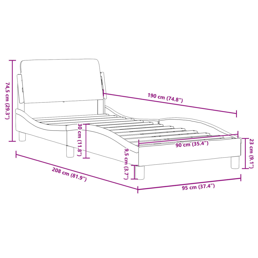 vidaXL Estructura de cama sin colchón terciopelo verde oscuro 90x190cm