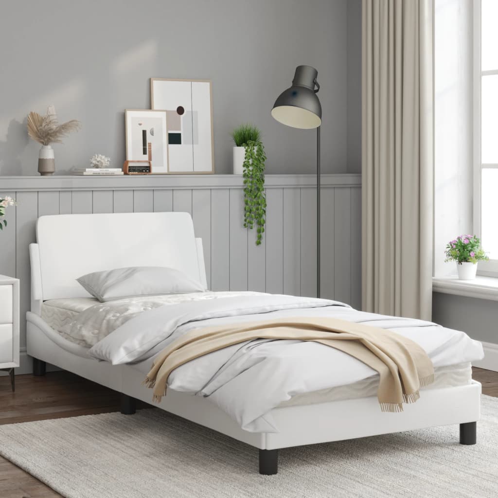 vidaXL Estructura de cama sin colchón cuero sintético blanco 90x190 cm