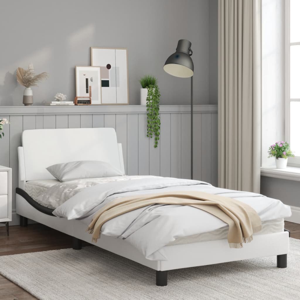 vidaXL Cama sin colchón cuero sintético blanco negro 90x190 cm