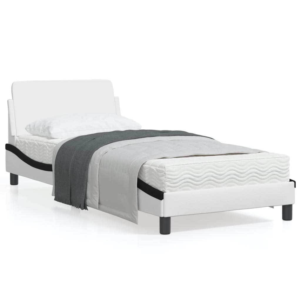 vidaXL Cama sin colchón cuero sintético blanco negro 90x190 cm