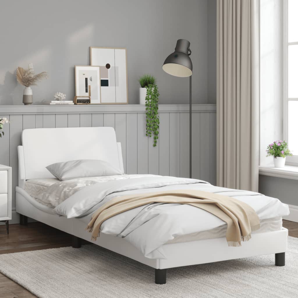 vidaXL Estructura de cama sin colchón cuero sintético blanco 90x200 cm