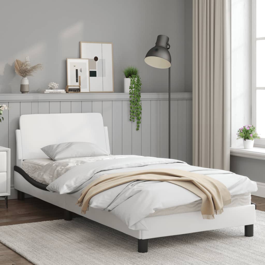 vidaXL Cama sin colchón cuero sintético blanco negro 90x200 cm