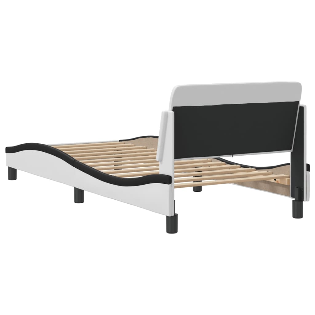 vidaXL Cama sin colchón cuero sintético blanco negro 90x200 cm