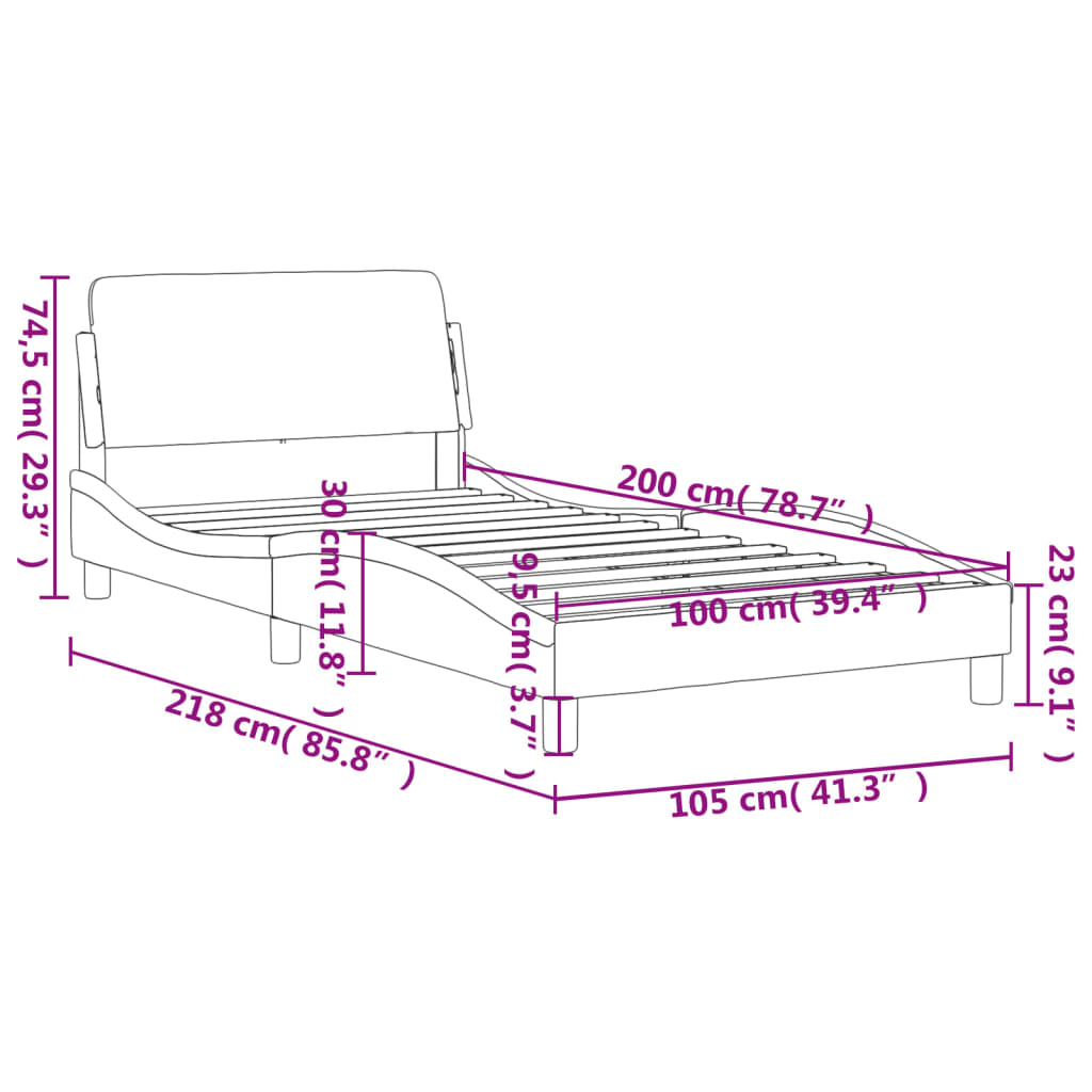 vidaXL Estructura de cama con cabecero de tela gris oscuro 100x200 cm