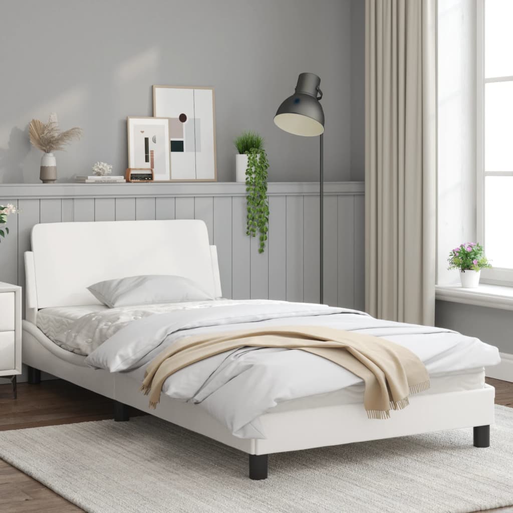 vidaXL Estructura de cama sin colchón cuero sintético blanco 100x200cm