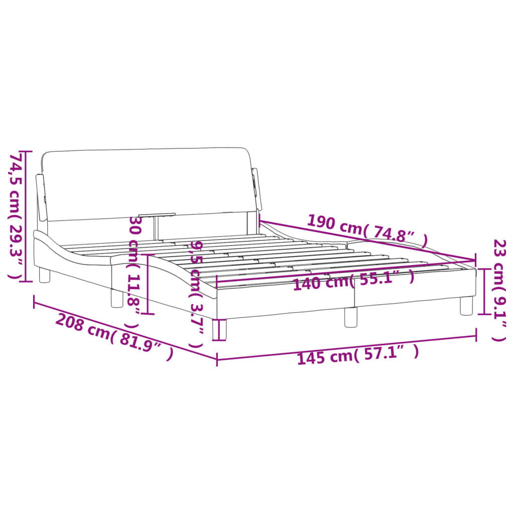 vidaXL Estructura de cama sin colchón terciopelo gris claro 140x190 cm