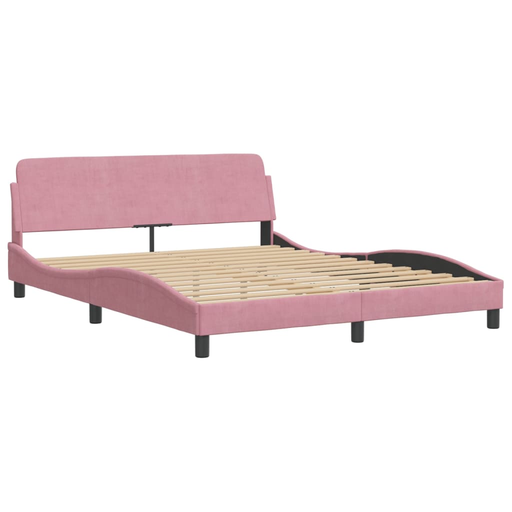 vidaXL Cama con cabecero sin colchón terciopelo rosa 160x200 cm