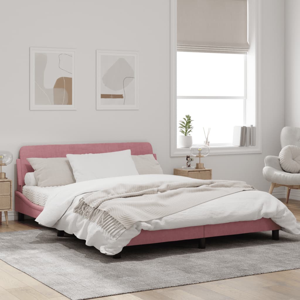 vidaXL Cama con cabecero sin colchón terciopelo rosa 160x200 cm