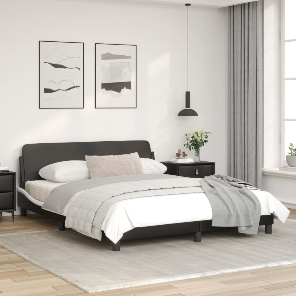 vidaXL Cama sin colchón cuero sintético negro blanco 160x200 cm