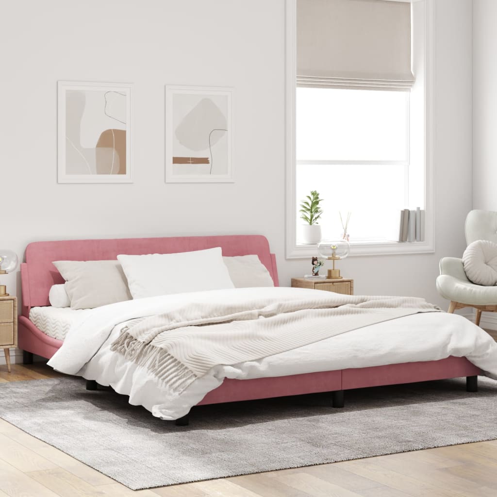 vidaXL Cama con cabecero sin colchón terciopelo rosa 180x200 cm