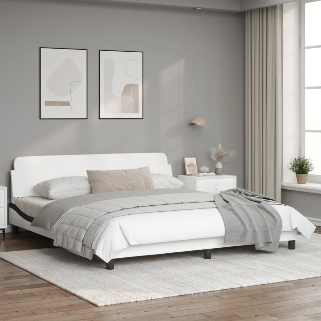 vidaXL Cama sin colchón cuero sintético blanco negro 180x200 cm