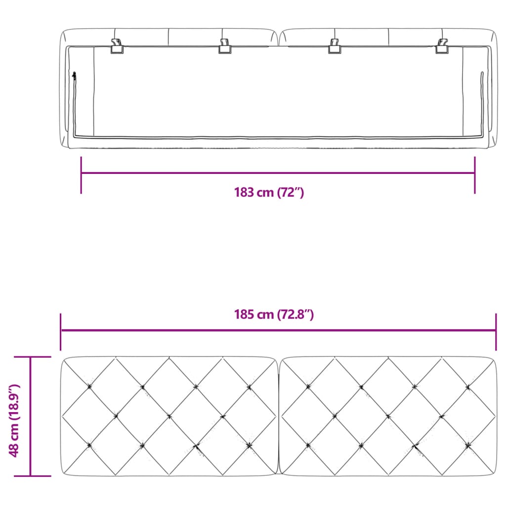 vidaXL Cabecero de cama acolchado terciopelo negro 180 cm