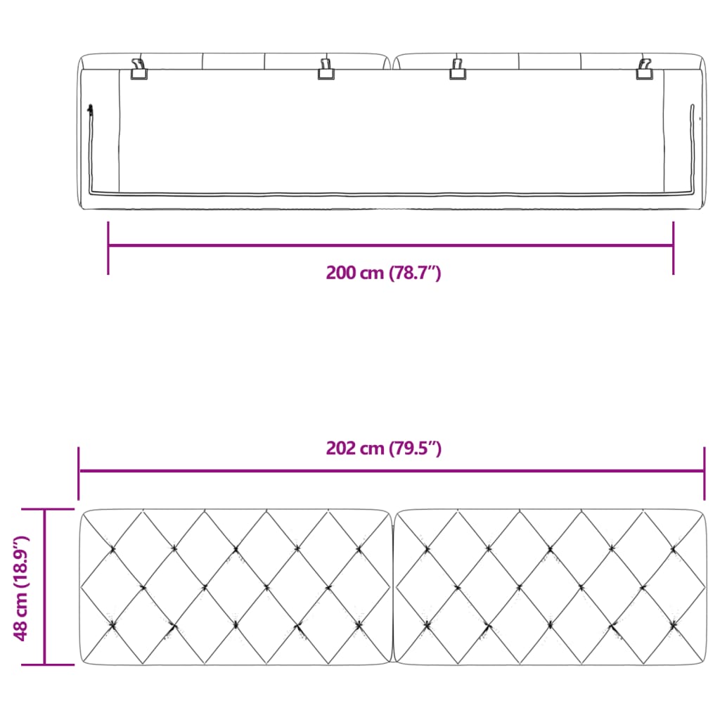 vidaXL Cabecero de cama acolchado terciopelo gris claro 200 cm