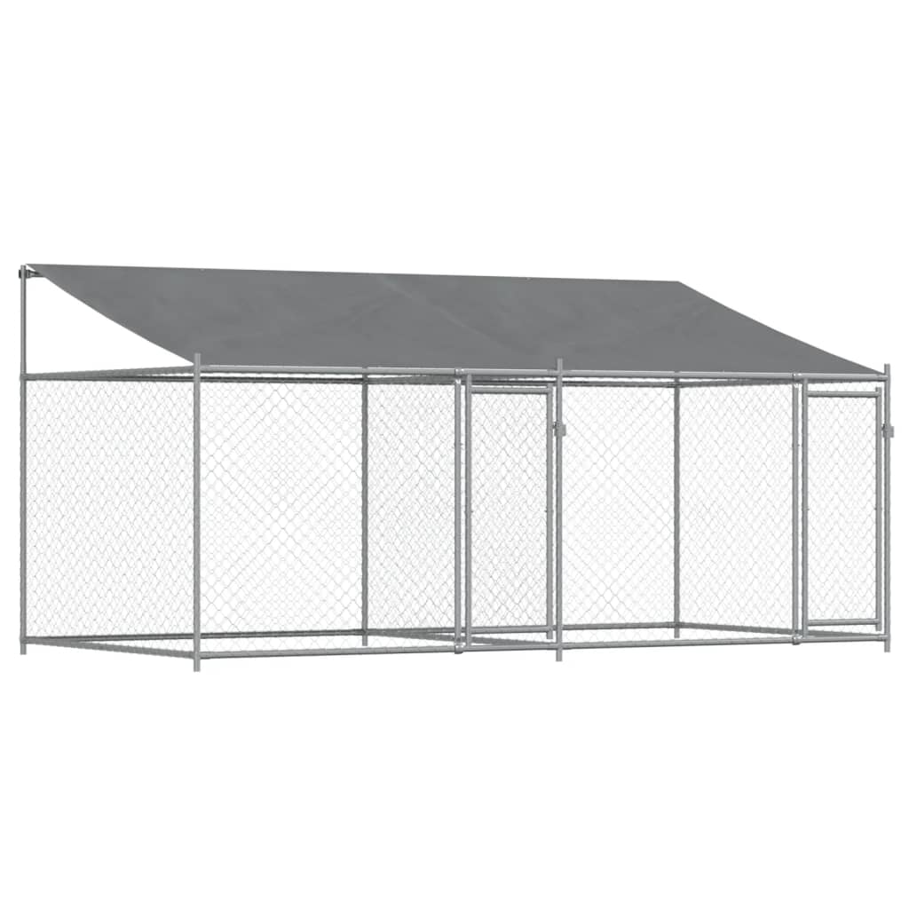 vidaXL Jaula de perros techo y puertas acero galvanizado gris 4x2x2 m