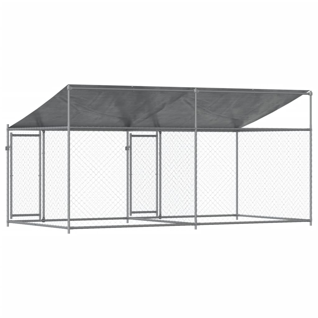 vidaXL Jaula de perros techo y puertas acero galvanizado gris 4x2x2 m