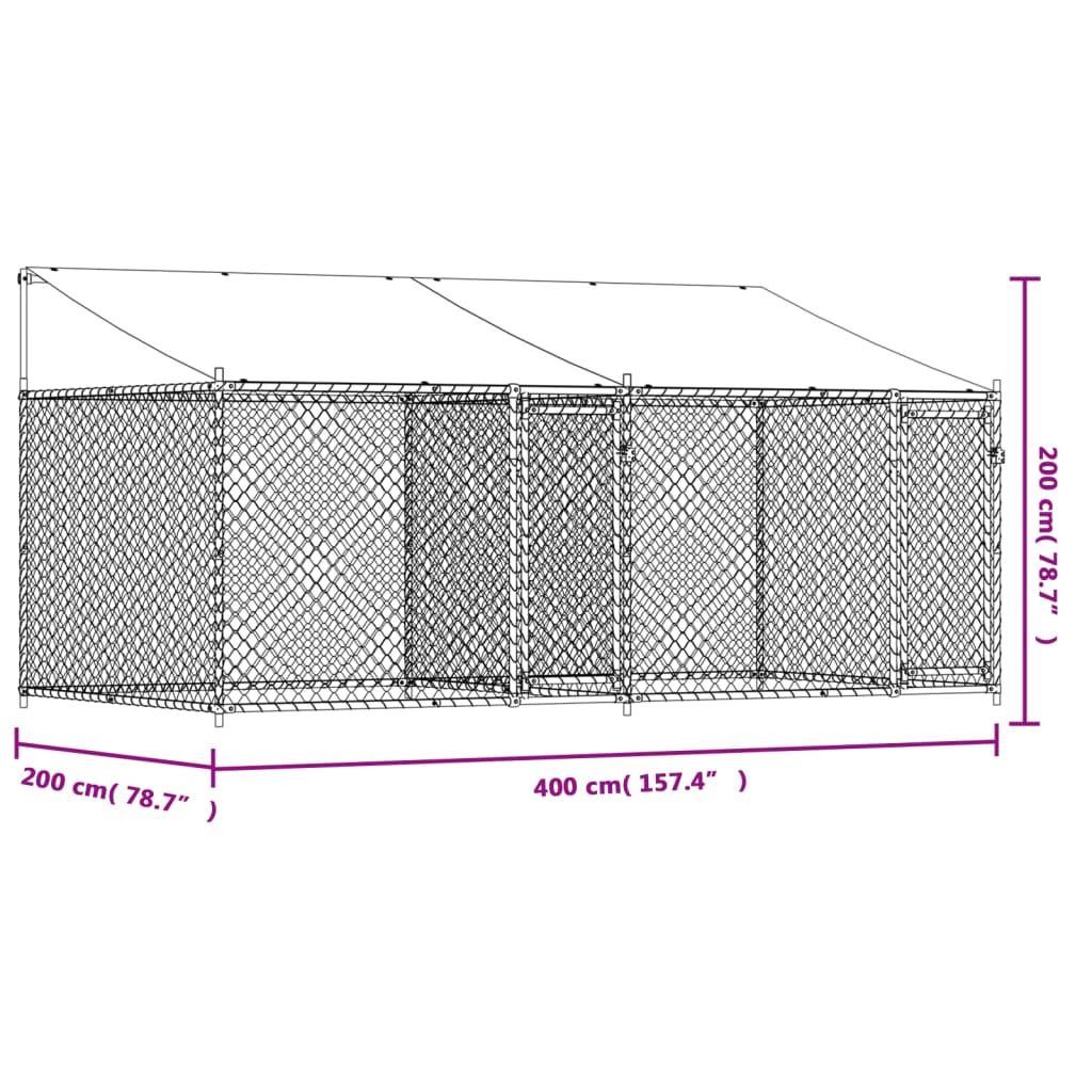 vidaXL Jaula de perros techo y puertas acero galvanizado gris 4x2x2 m