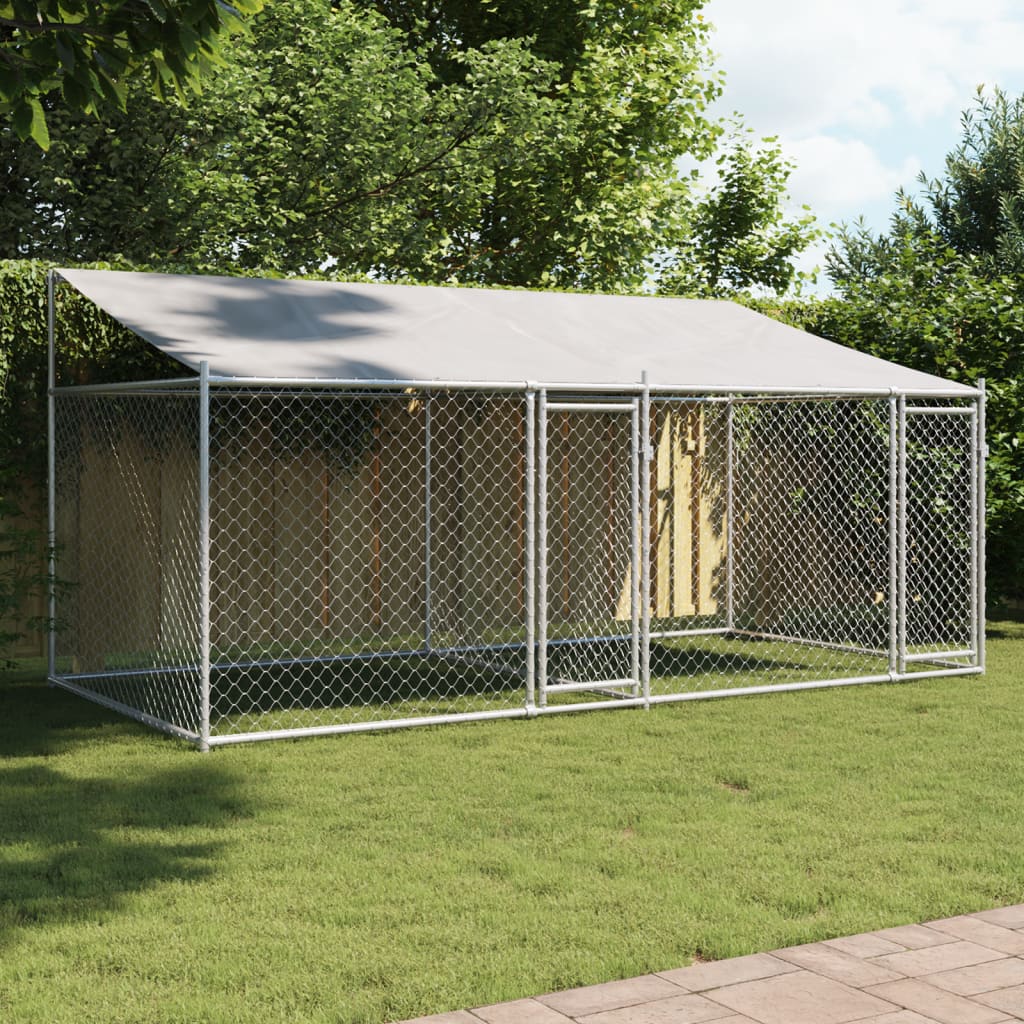 vidaXL Jaula de perros techo y puertas acero galvanizado gris 4x2x2 m