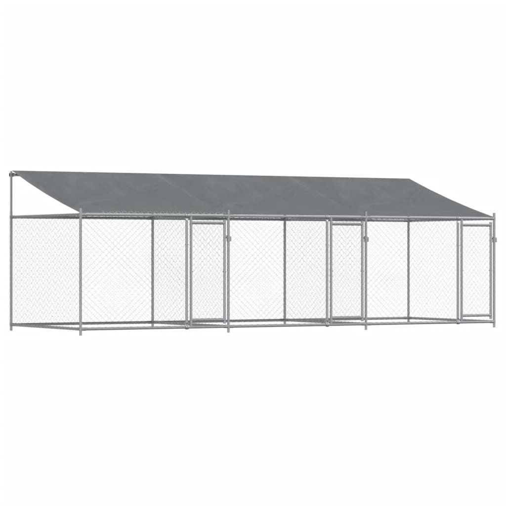 vidaXL Jaula de perros techo y puertas acero galvanizado gris 6x2x2 m