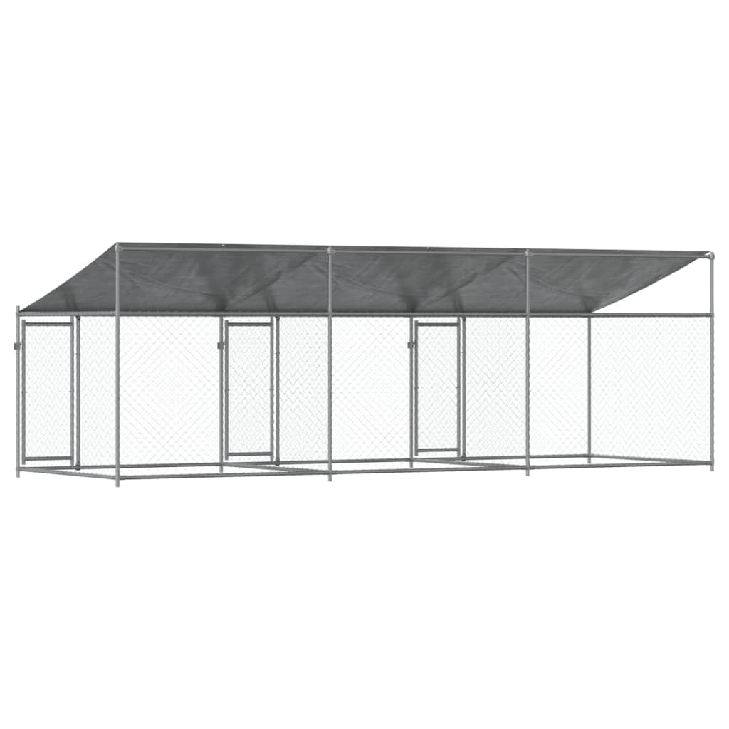 vidaXL Jaula de perros techo y puertas acero galvanizado gris 6x2x2 m