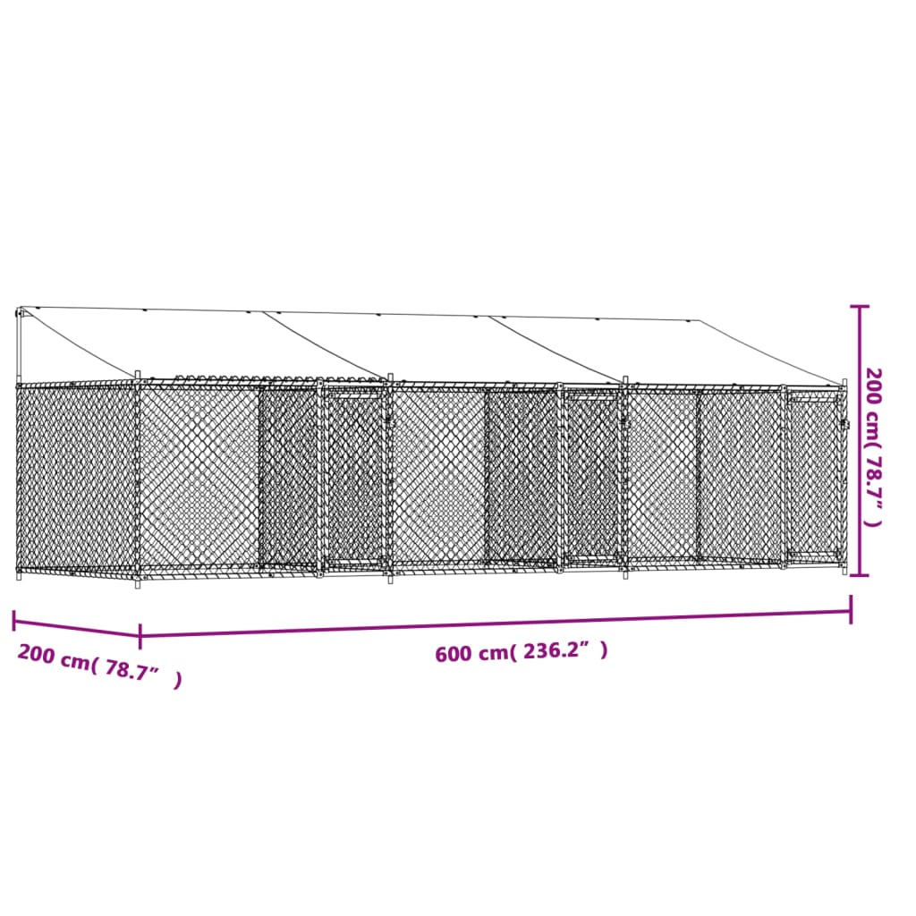 vidaXL Jaula de perros techo y puertas acero galvanizado gris 6x2x2 m