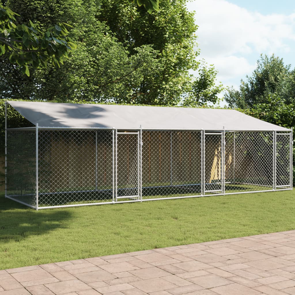 vidaXL Jaula de perros techo y puertas acero galvanizado gris 6x2x2 m