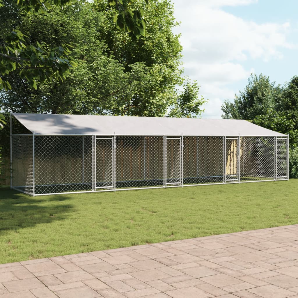 vidaXL Jaula de perros techo y puertas acero galvanizado gris 8x2x2 m