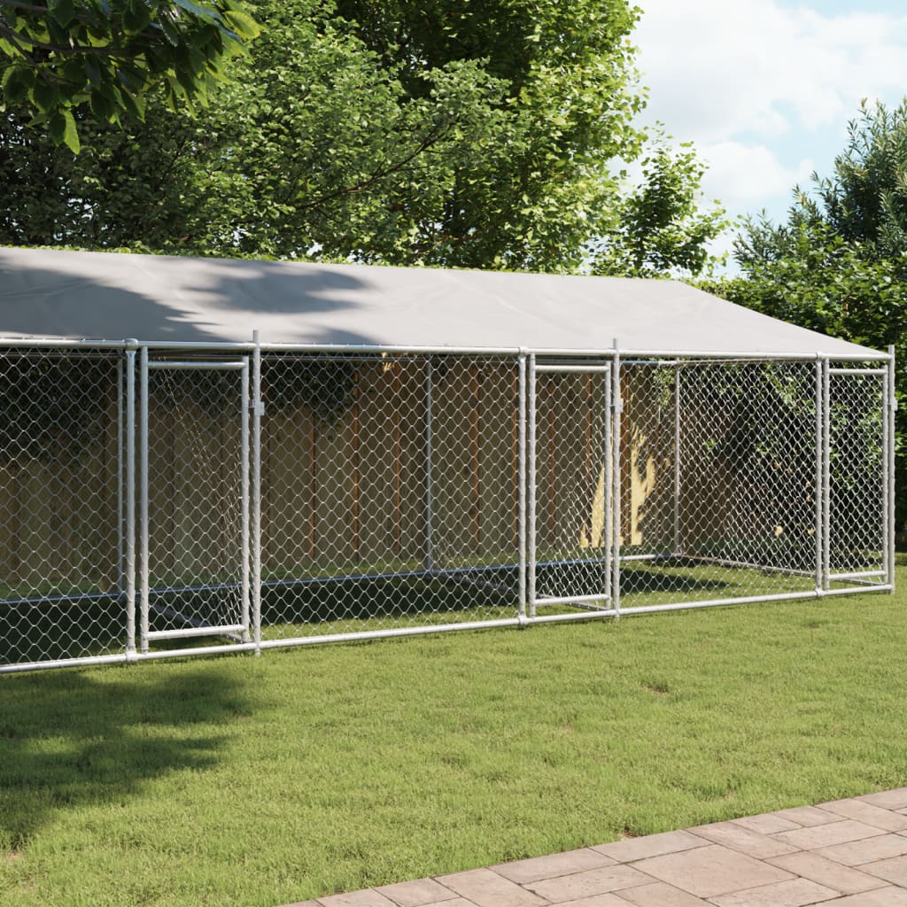 vidaXL Jaula de perros techo y puertas acero galvanizado gris 8x2x2 m