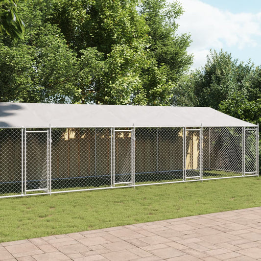 vidaXL Jaula de perros techo y puertas acero galvanizado gris 10x2x2 m