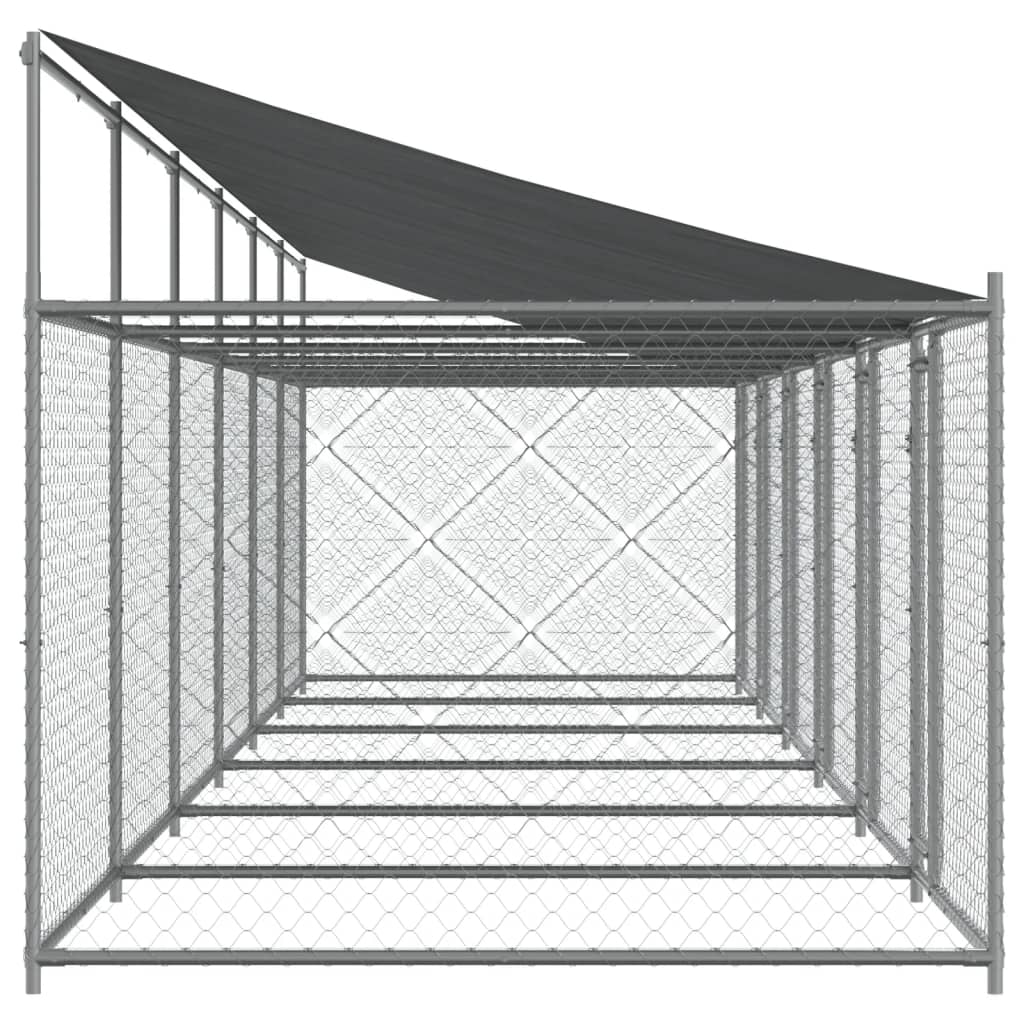 vidaXL Jaula de perros techo y puertas acero galvanizado gris 12x2x2 m