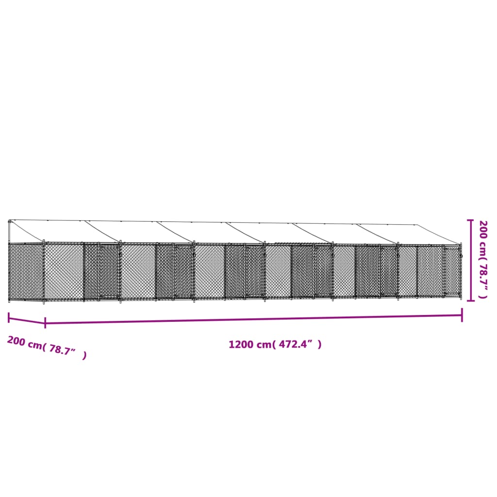 vidaXL Jaula de perros techo y puertas acero galvanizado gris 12x2x2 m