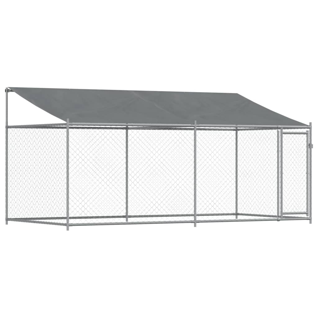 vidaXL Jaula de perros techo y puerta acero galvanizado gris 4x2x2 m