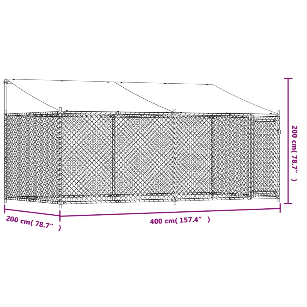 vidaXL Jaula de perros techo y puerta acero galvanizado gris 4x2x2 m