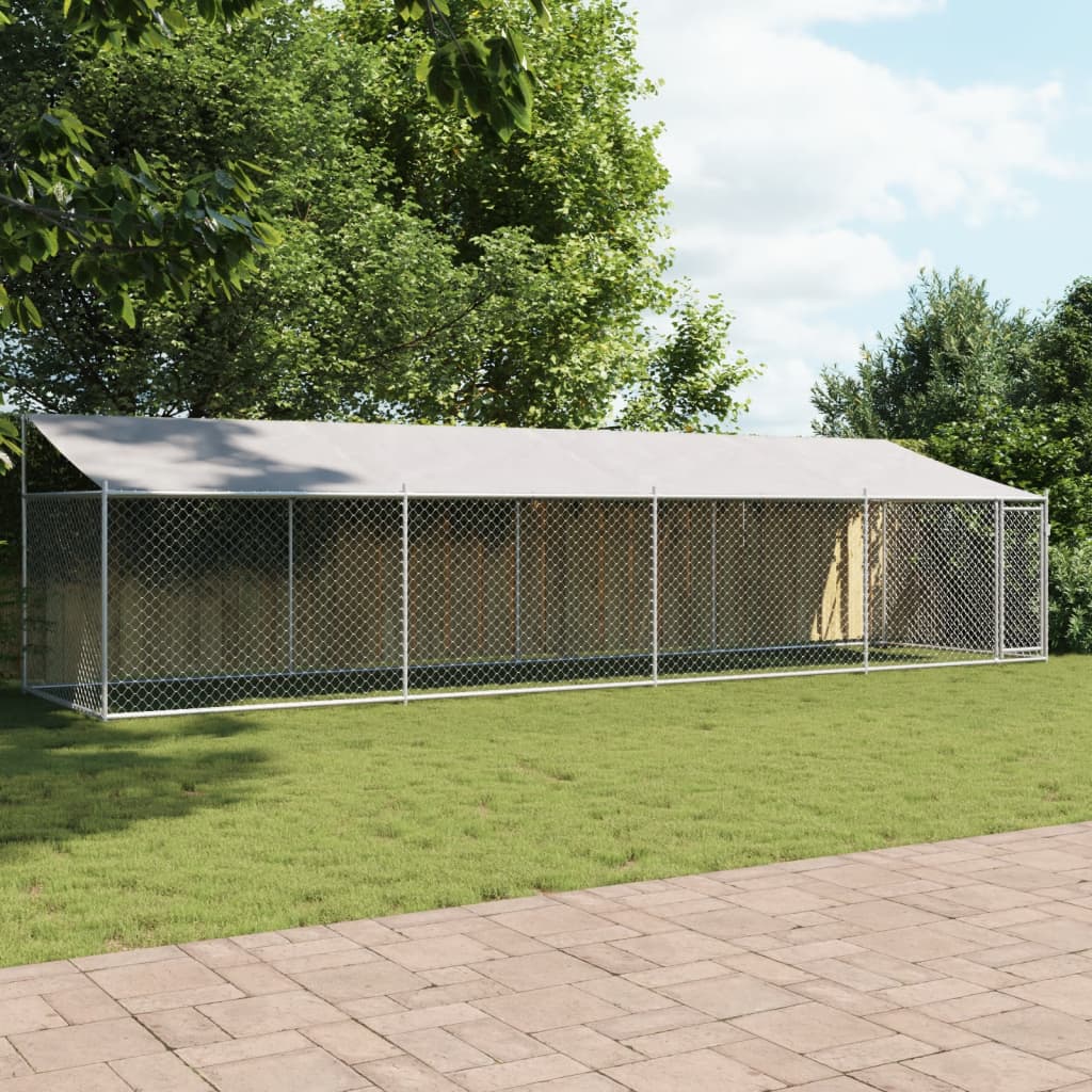 vidaXL Jaula de perros techo y puerta acero galvanizado gris 8x2x2 m